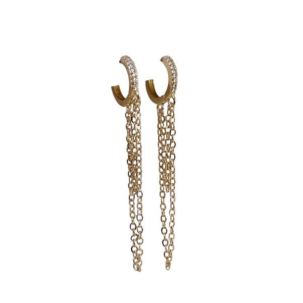 Cubic Zirconia Gold Filled Huggie Chain Earrings