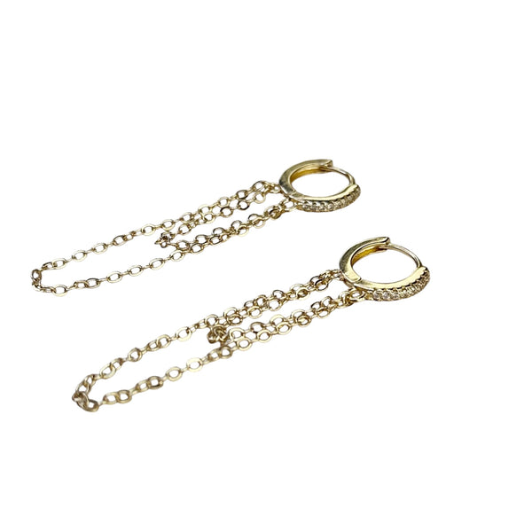 Cubic Zirconia Gold Filled Huggie Chain Earrings