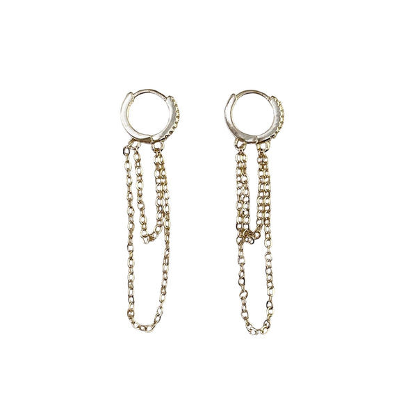 Cubic Zirconia Gold Filled Huggie Chain Earrings